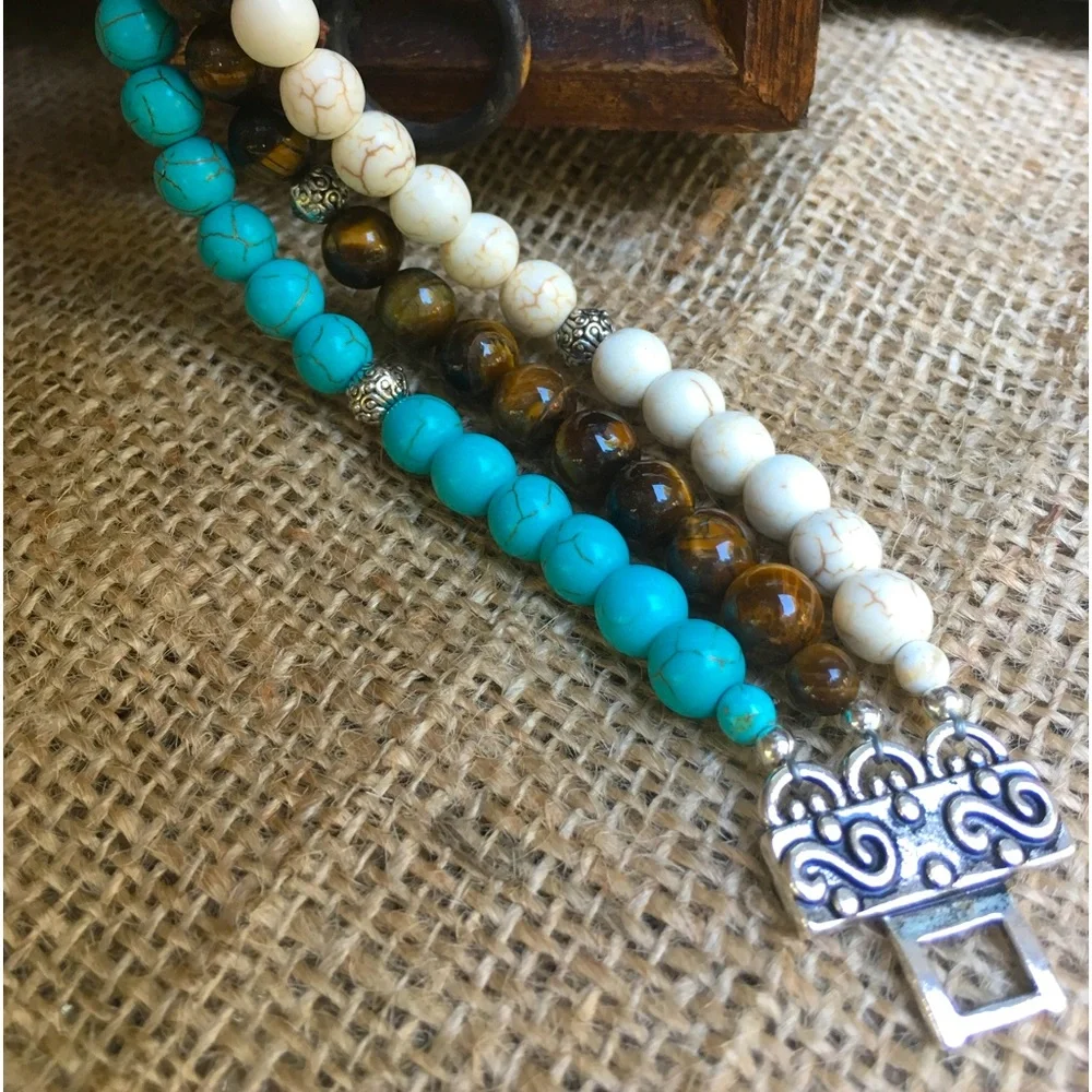 Turquoise and Tiger Eye Bracelet - Picture 1 of 7